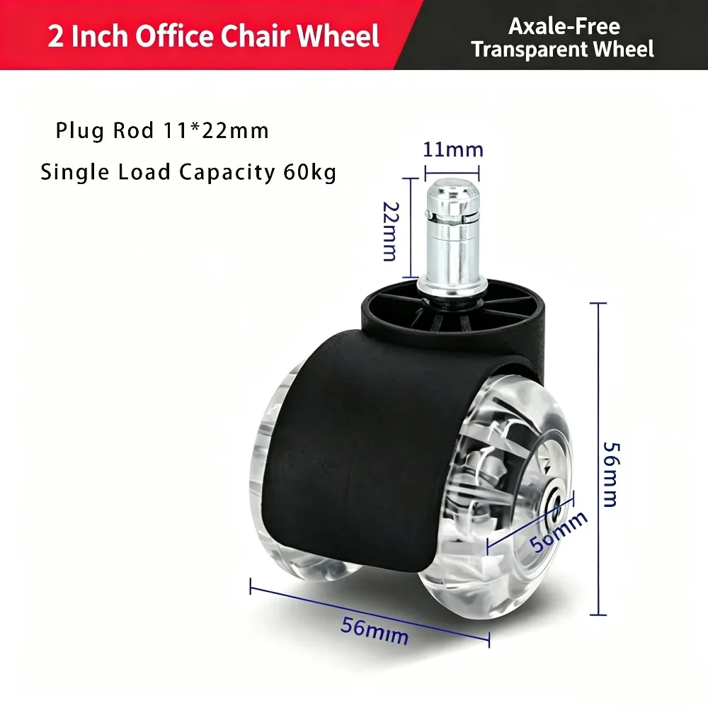 1pcs Silent Smooth 2‑Inch Crystal PU Caster Wheels Heavy Duty Swivel Replacement Casters for Office Gaming Chair Home Furniture