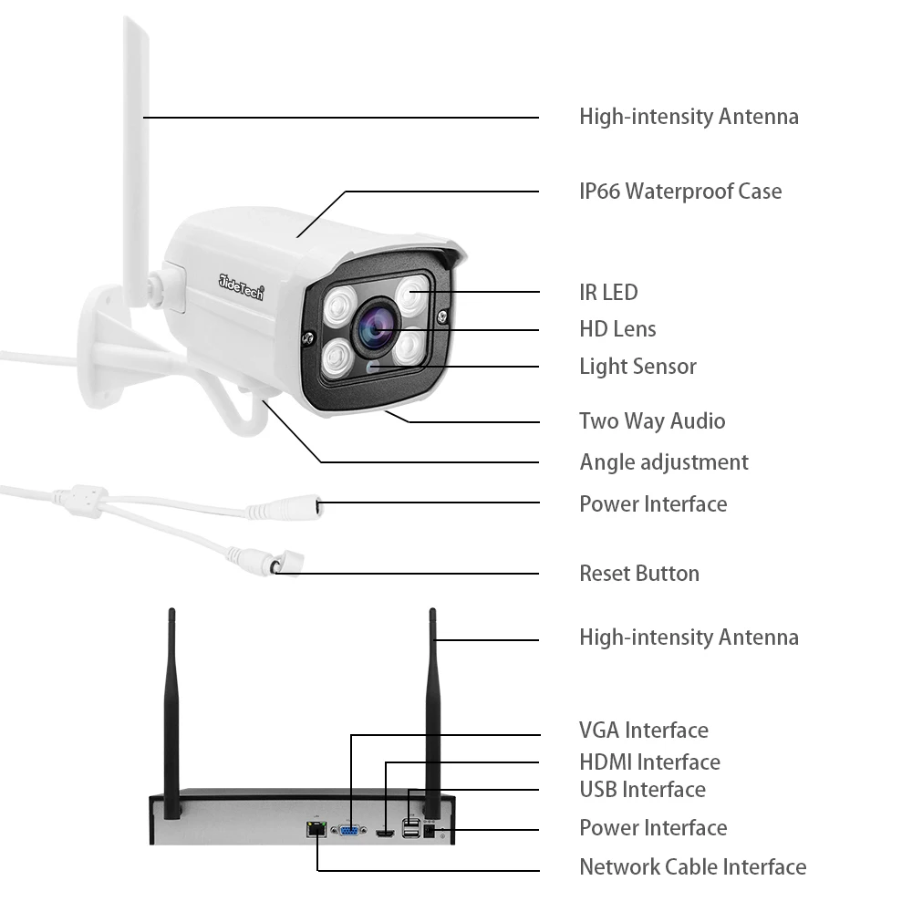 JideTech Tuya 3MP Wi-Fi Security Cameras HD IR 4CH Wireless CCTV Surveillance Camera System With NVR Kit