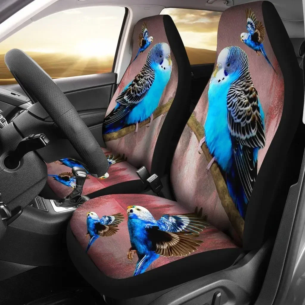 Blue Budgie (Budgerigar) Bird Print Car Seat Covers Set 2 Pc, Car Accessories Seat Cover