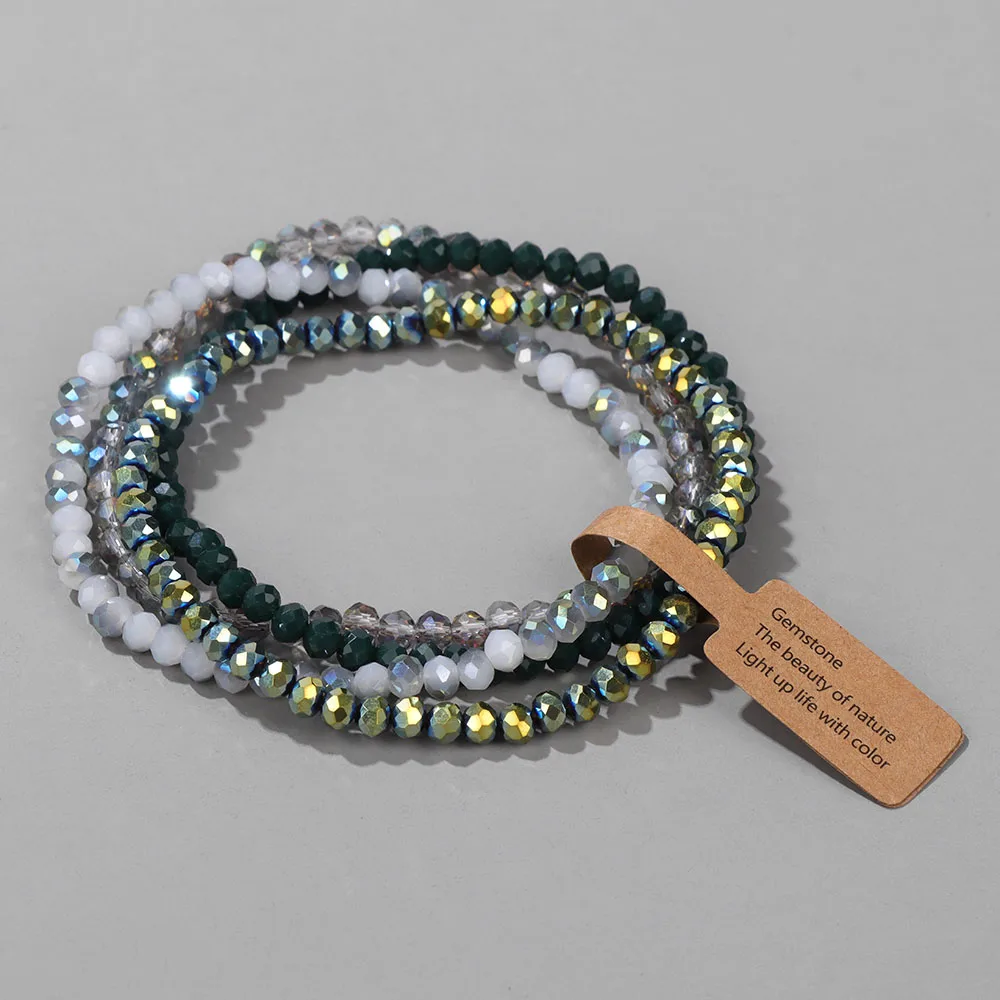 Ensemble de bracelets en cristal de verre coloré, 4 pièces, perles de cristal rose à facettes, extensibles, bijoux cadeau pour femmes, filles et amies