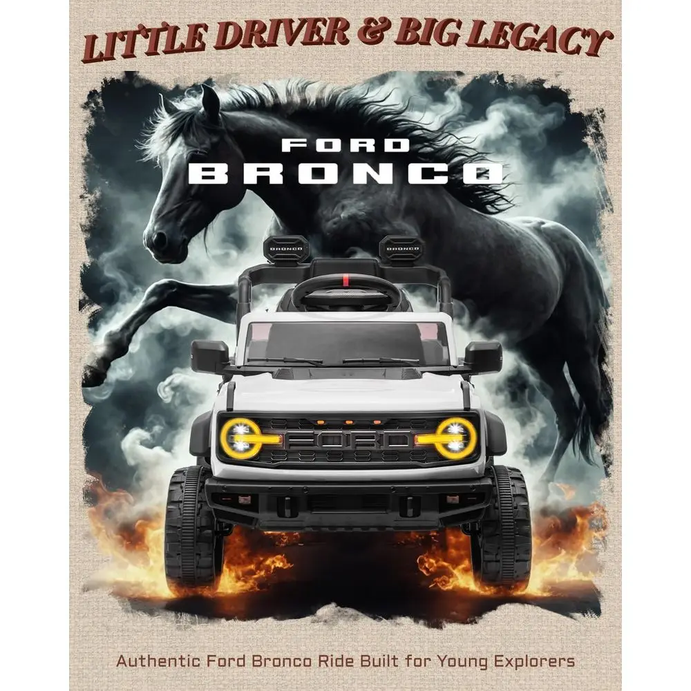 Ford Bronco Raptor 12V Elektryczny Samochodzik dla Dzieci, Bezpieczny Ciężarówka dla Dzieci z Pilotem, Białe Elektryczne Autko dla Dzieci