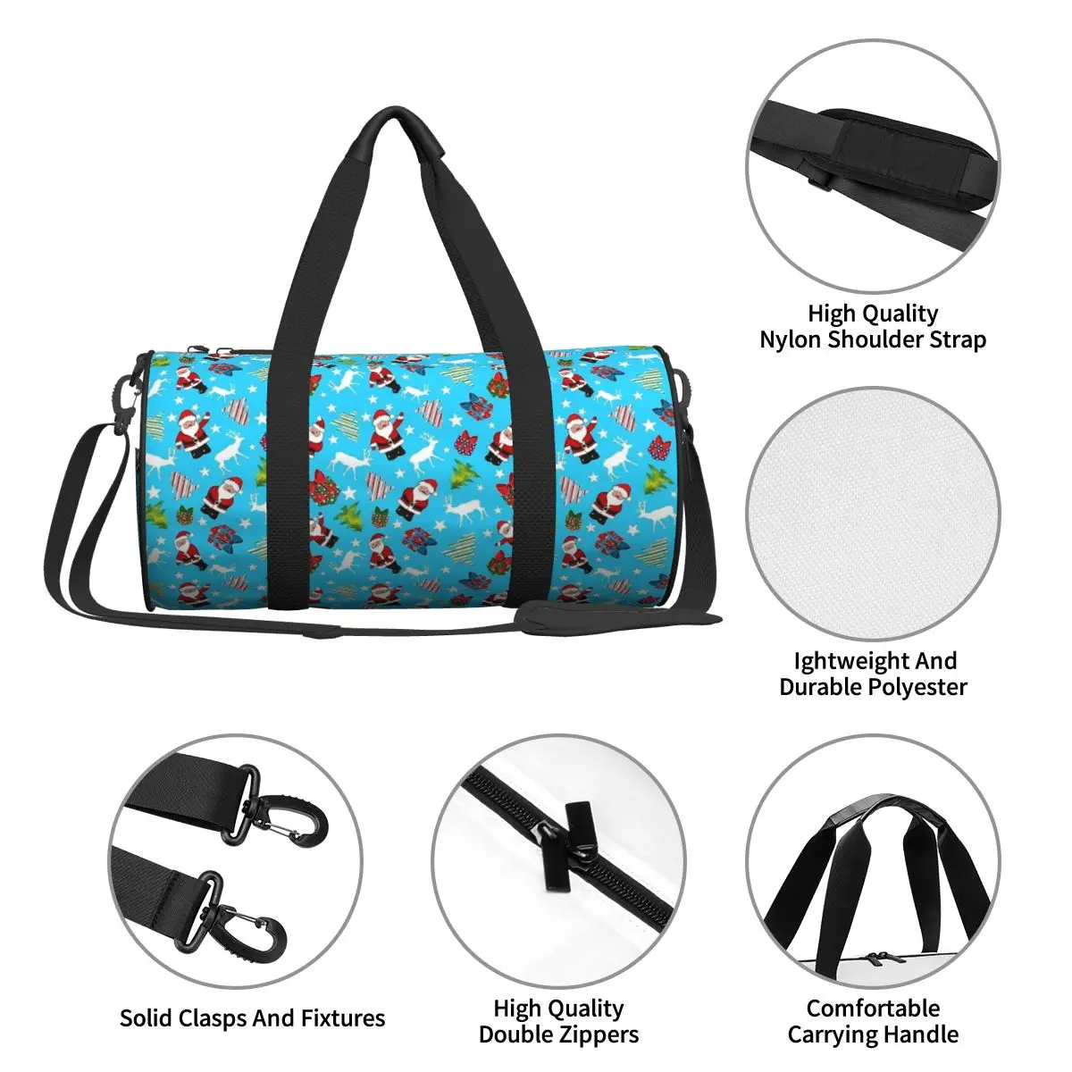 Gym Bag Christmas Santa Ice Blue Sports Bag Large Capacity Male Female Outdoor Pattern Handbag Retro Luggage Fitness Bag