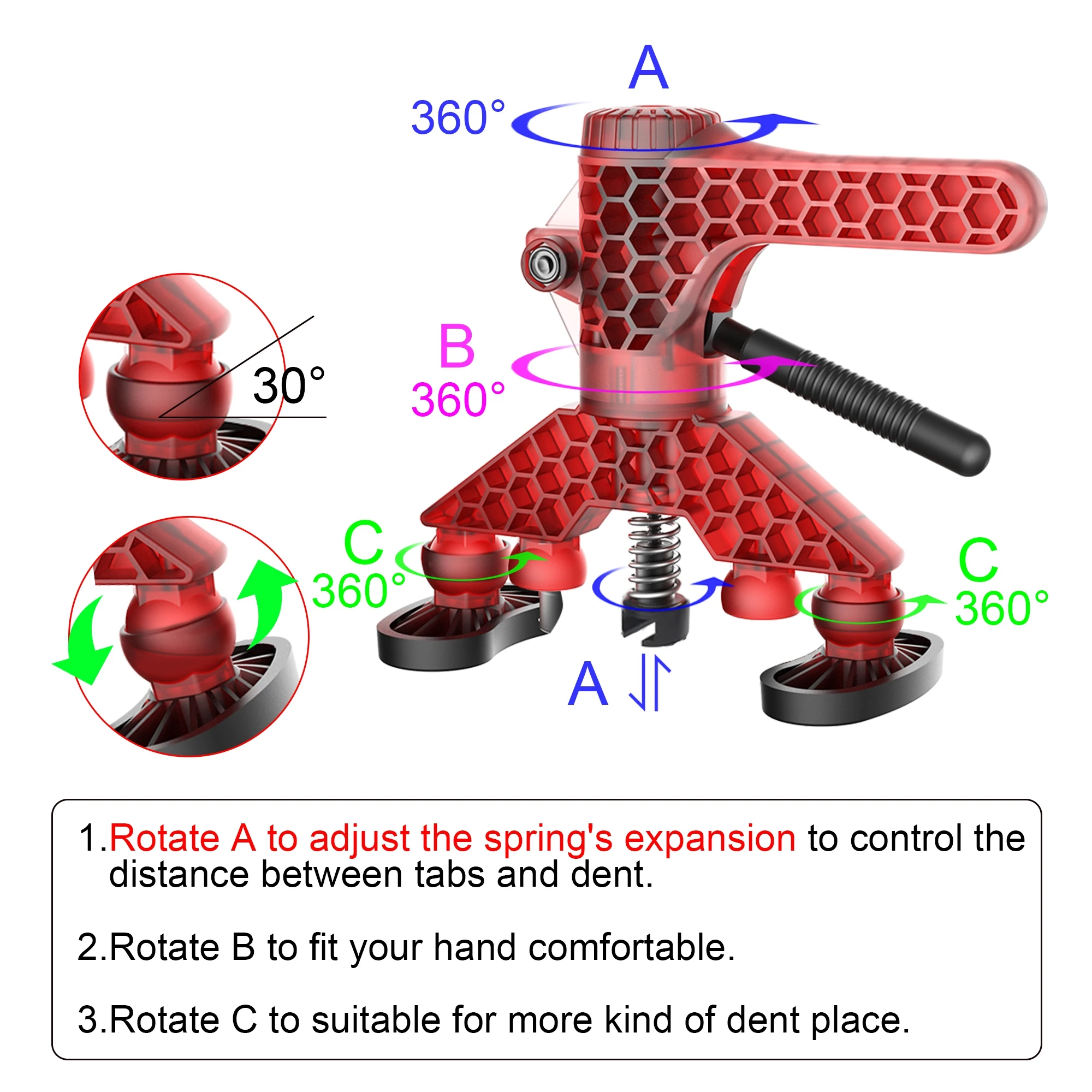 

PDR500 PDR Lifter Kit For Car Dent Repair Tool, With 3 Kinds of Foot Pad & Long Tabs Adapter, Adjust the Width by Foot Pad