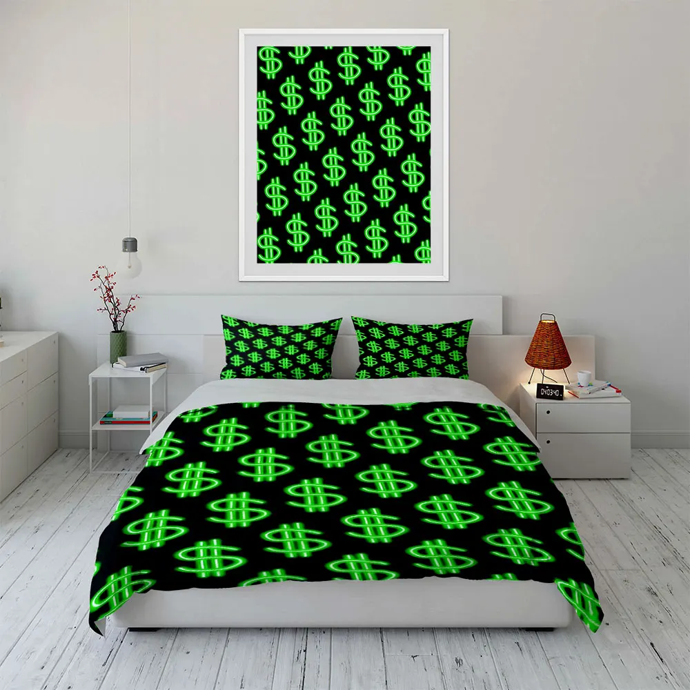 Green Dollar Sign Pattern Print Soft Comfortable Duvet Cover Bedding Set Included 1*Duvet Cover  2*Pillowcases Luxury gifts