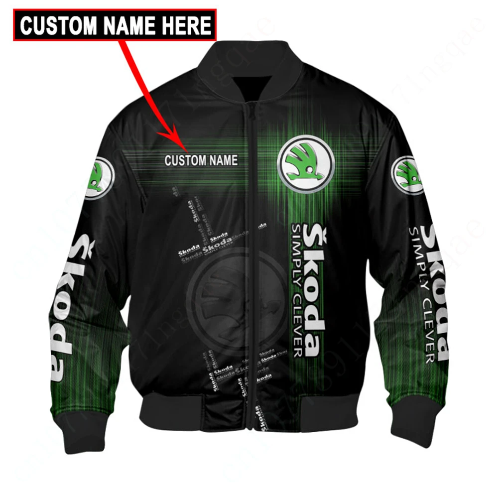 Chaquetas cortavientos Skoda para hombre, chaqueta Bomber, uniforme de béisbol Techwear, Parkas de alta calidad, abrigos gruesos, chaqueta 3D