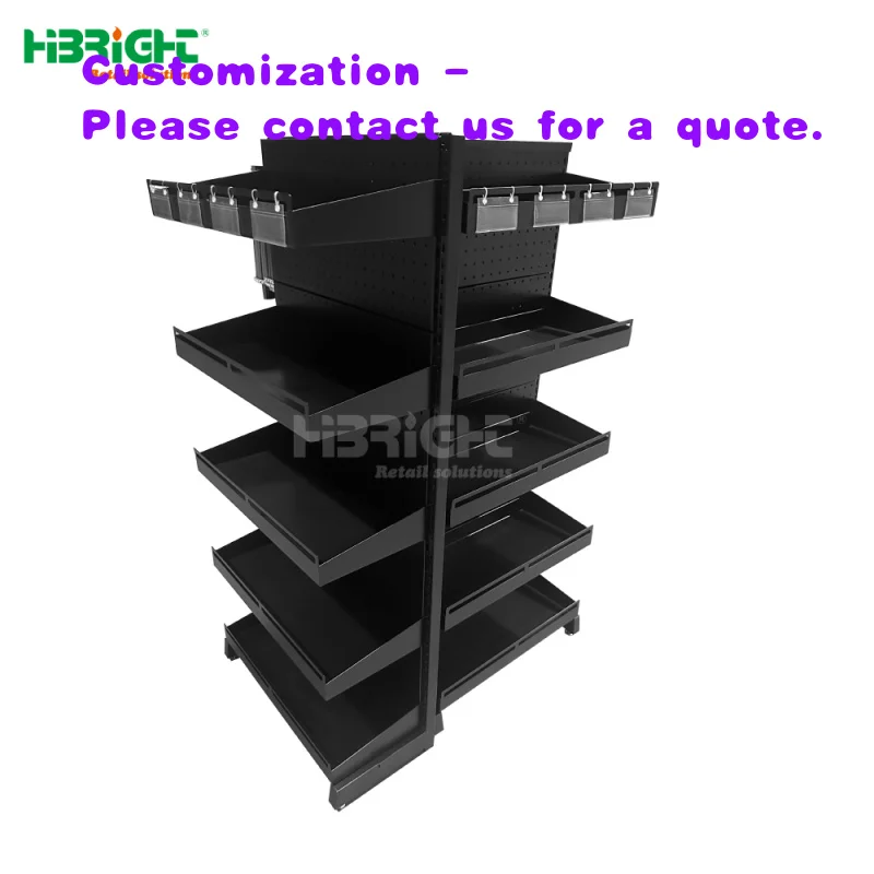 custom.Commercial Checkout Counter Display Metallic Black Supermarket Cash Register Display Rack with Hanging Sign