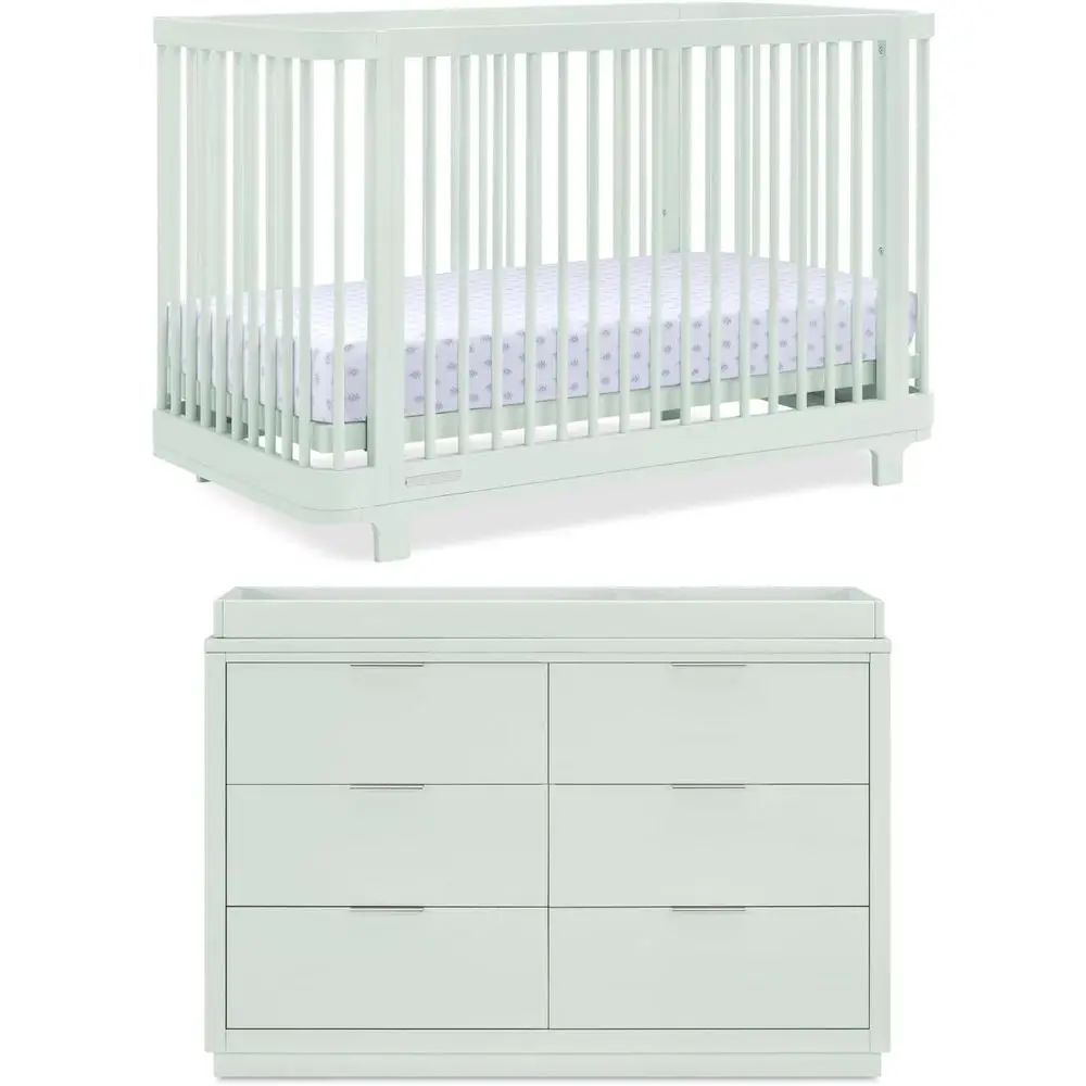 

4-in-1 Convertible Crib with Changing Table - Light Sage