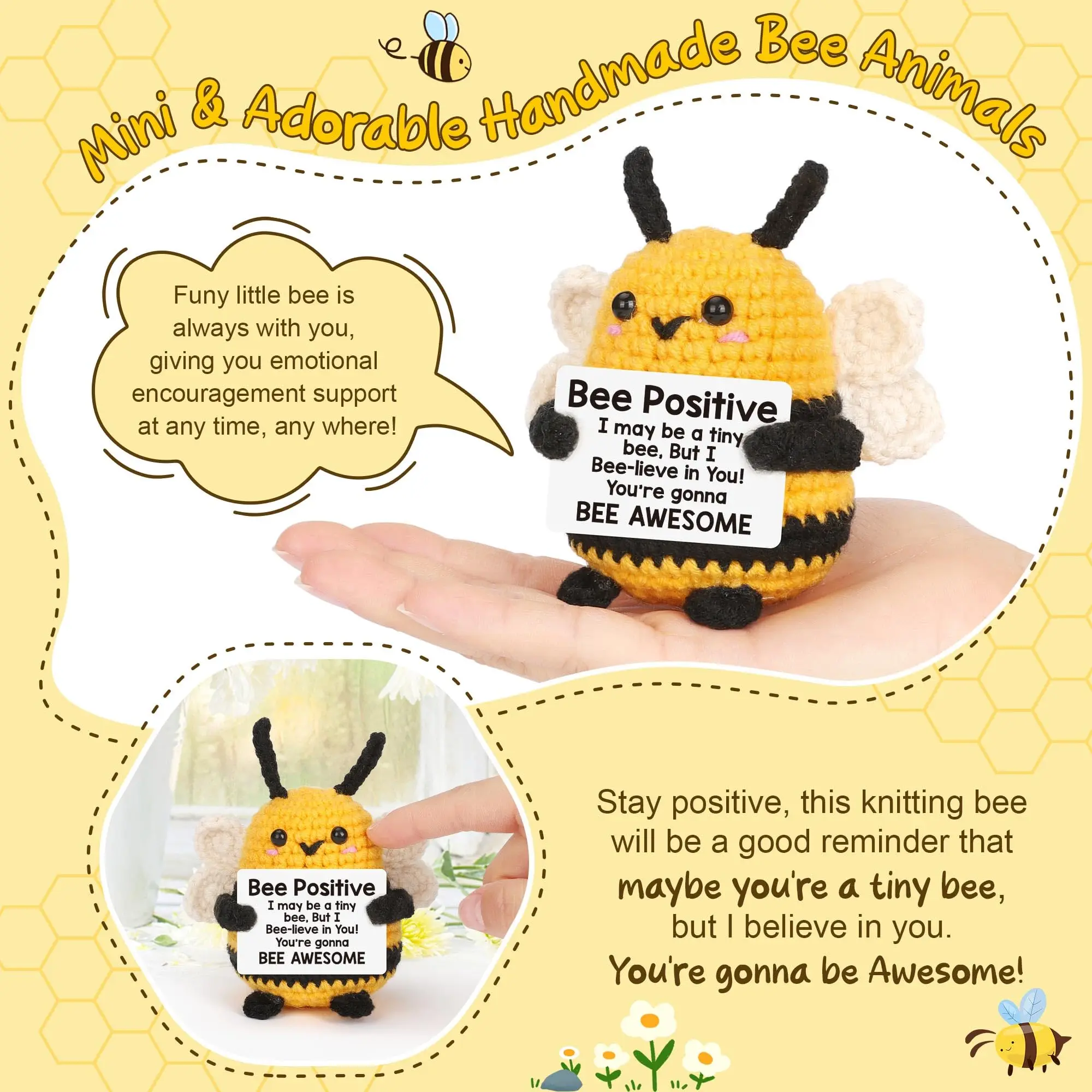 1 Piece of Mini Cute Crochet Active Bee, Creative Plush Holiday Gift Desktop Decoration, Motivational and Encouraging Positive Energy Duck and Penguin Figurine, Christmas Stocking Stuffer view 3