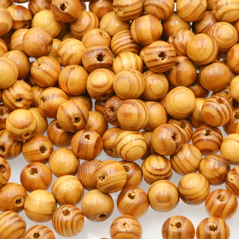 Natural Round Pine Wooden Stripe Beads Loose Spacer Beads for Jewelry Findings Making Macrame Accessories DIY 6-30mm