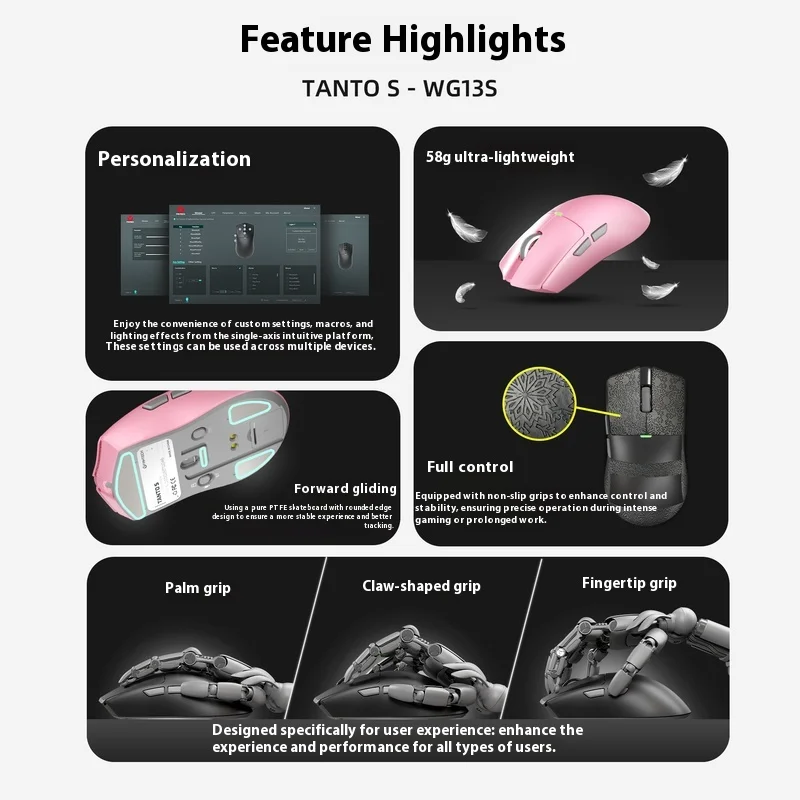 FANTECH WG13 Series ثلاثة أوضاع 1K/8K ماوس ألعاب لاسلكي بلوتوث 2.4G 58g خفيف الوزن PAW3395 PAW3311 مع قاعدة شحن #3