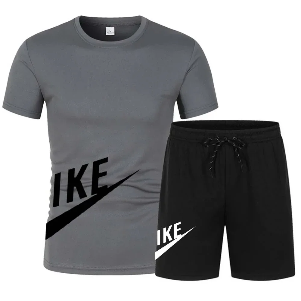 Zomer Heren Geprint Casual Fitness Training Sportkleding Set Mesh Ademend Korte Mouwen T-Shirt Joggingshort 2 Sets