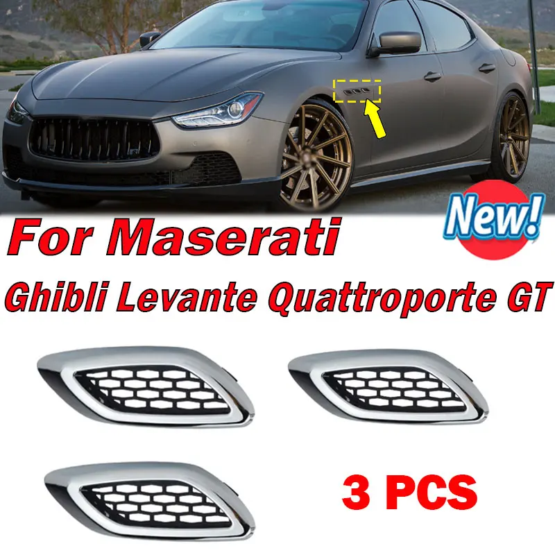 

3pcs For Maserati Ghibli Levante Quattroporte GT Auto Front Side Grille Air Inlet Fender Vent Grille Mesh Grill Car Accessories