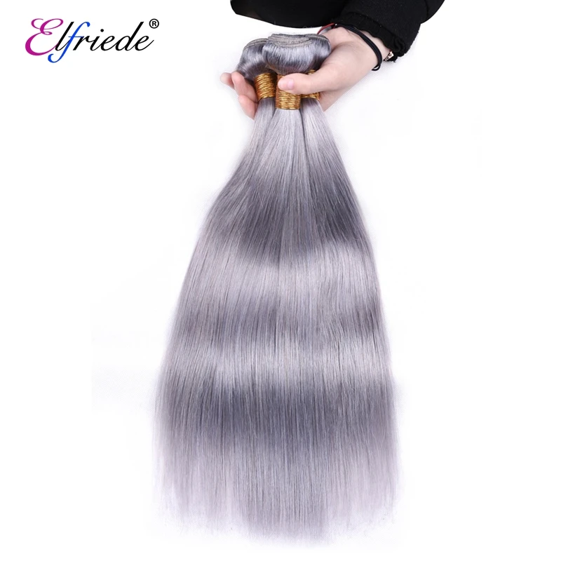 Elfriede-Mèches Brésiliennes 100% Naturelles Lisses Gris Pur, Extensions de Cheveux Humains, Offre en Lot de 3/4