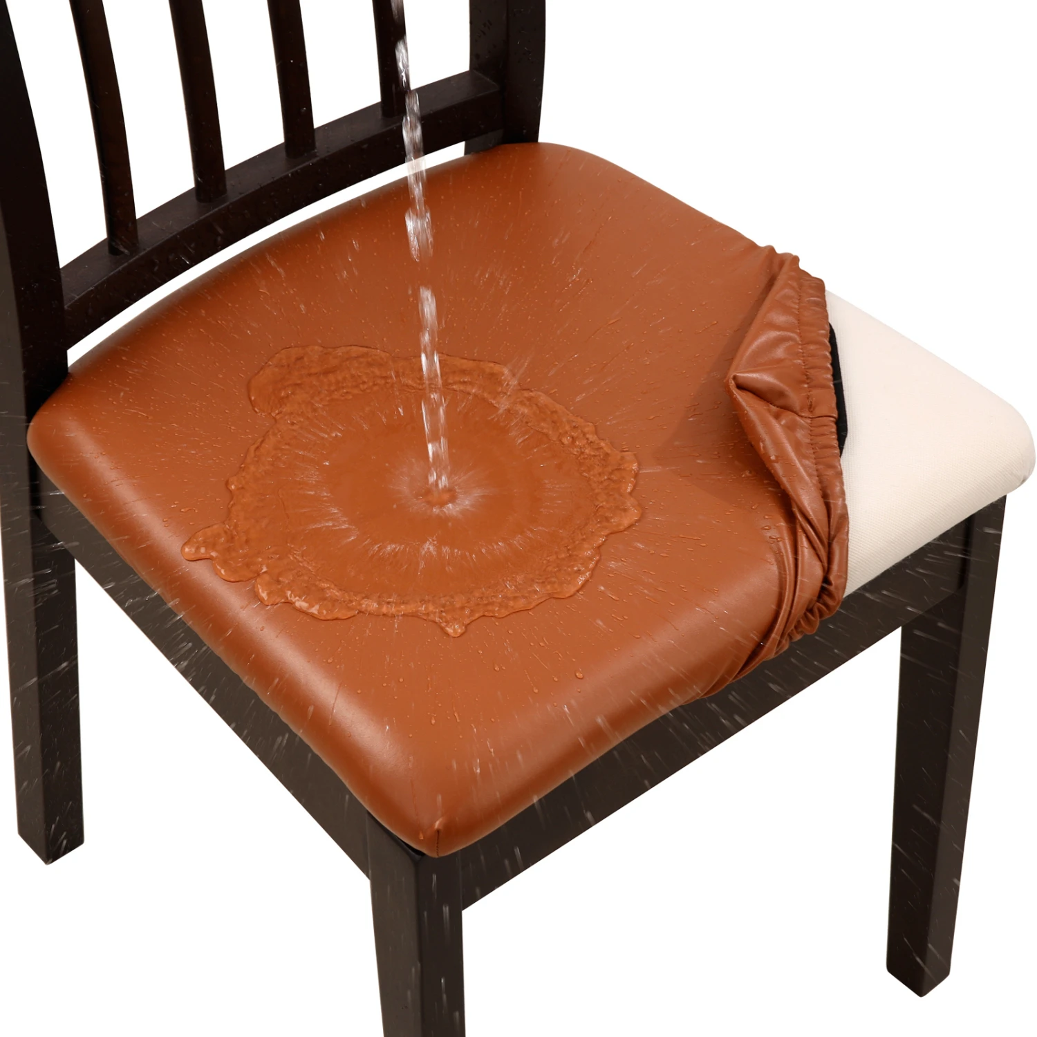 Waterproof, Oilproof, and Solid PU Leather Stretch Washable Dining Chair Covers - Removable Slipcover for Dining Chair Protector