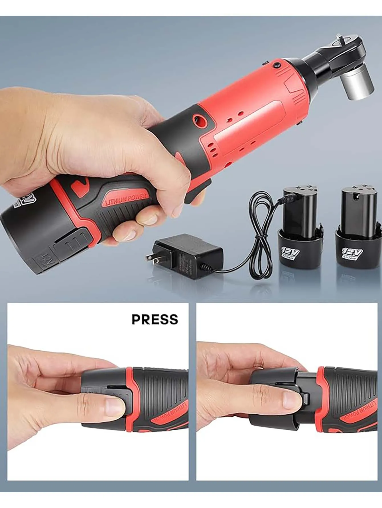 Cordless Ratchet Wrench 3/8 Electric Wrenches Set 45 N.m 400RPM Power With 2 Battery 12V 1300mAh Lithium-Ion, 2 Sockets (10mm 12