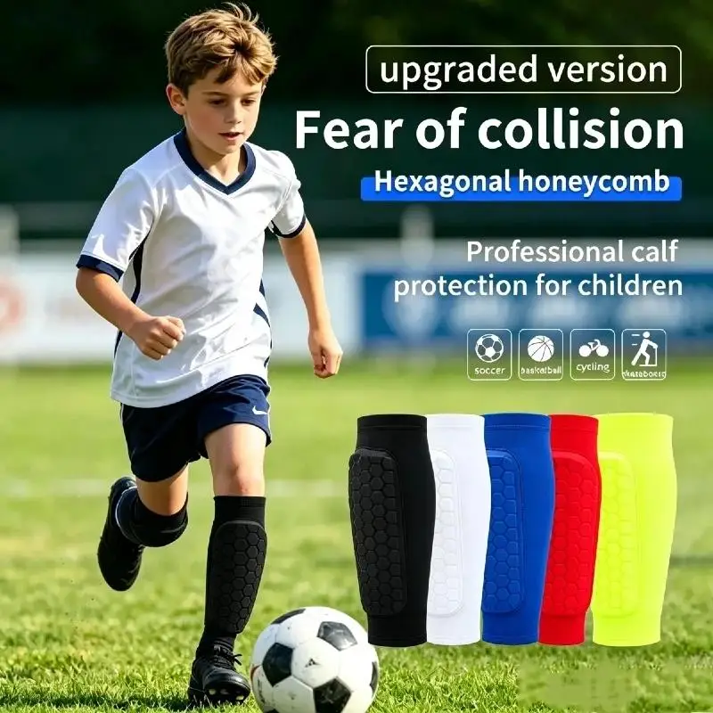 2Pcs EVA Honeycomb Kids Soccer Shin Guard Sleeves With Non Slip Silicone Anti Collision Calf Protector Sports Protective Gear
