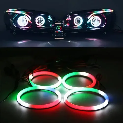 Imagen 1 del producto Anillos de Halo de Ojos de Ángel RGB con luz intermitente, aplicación Bluetooth para KTM RC390 RC200 RC125 BAJA RS200, luz de anillo multicolor