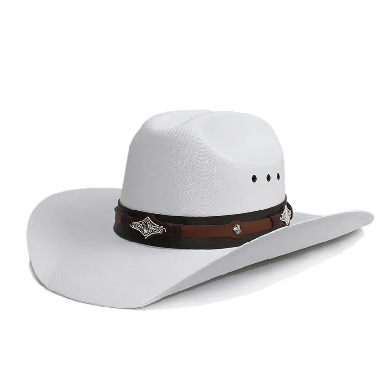 

Retro Vintage Alloy Cross Leather Band Men Women Yellowstone Beach American Western Cowboy Sun Hat Pinch Front Wide Brim 57-61cm