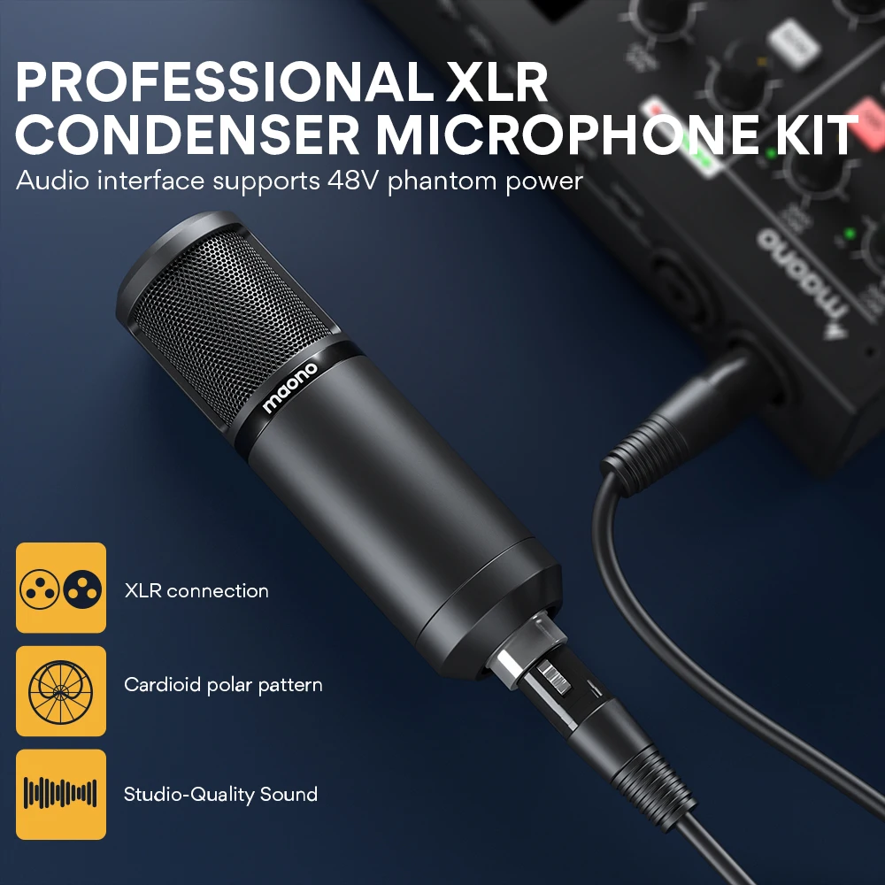 MAONOCASTER Audio Interface AM100 K2 Sound Card All-In-One Kit With Condenser Microphone DJ Monitor Headphone for Live Streaming