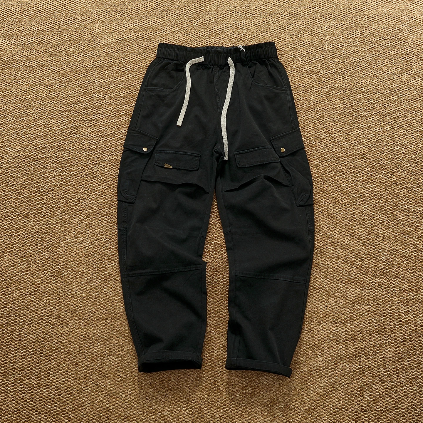 남성용 면 신축성 직조 올드 워싱 루즈핏 멀티 포켓 작업 캐주얼 바지