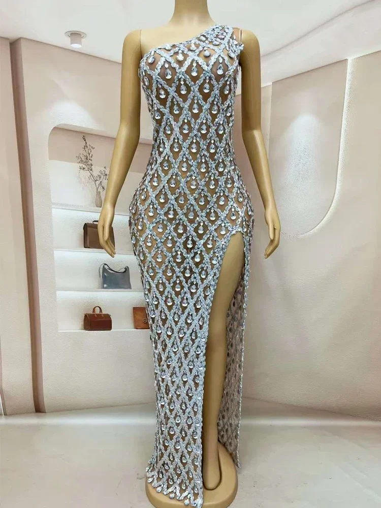 سيدة السحب الملكة الغناء DanceStage أداء زي حفلة ليلة بار ارتداء تألق بلورات الشظية الترتر المرأة مساء اللباس