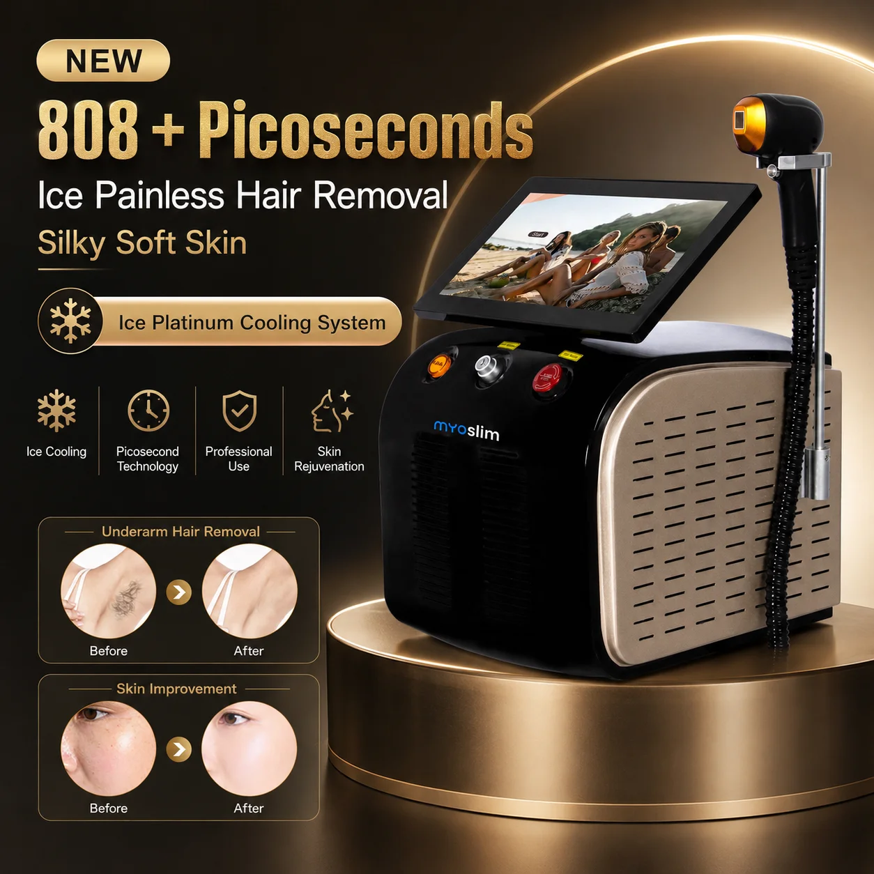 Soprano 808nm Diode Laser 2‑in‑1 Black Beauty Device, Ice Wave Technology Achieves Long‑Lasting Hair Removal Performance
