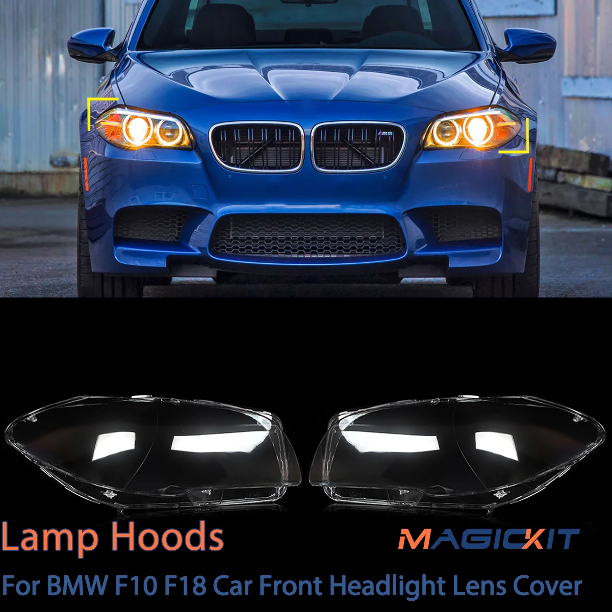 MAGICKIT Headlight Cover Lampcover Lampshade 2010-2017 For BMW F10 F18 Car Front Headlight Lens Cover 520i 523i 525i 535i 530i