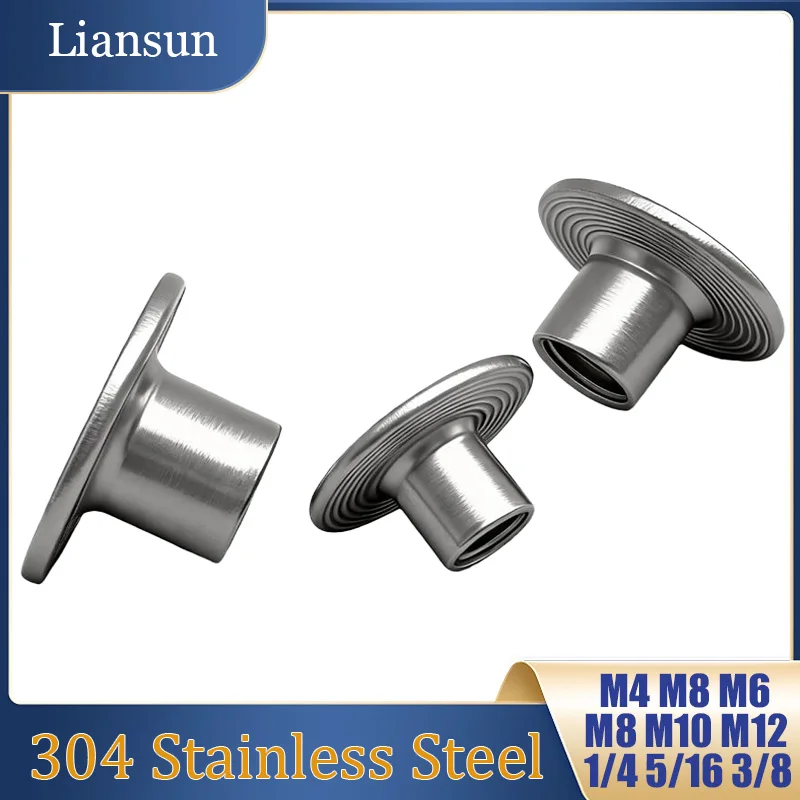 304 Stainless Steel T-Type Welded Nuts M4 M8 M6 M8 M10M12 1/4 5/16 3/8 Furniture Connection Welded Nuts Through-Hole Flange Nuts