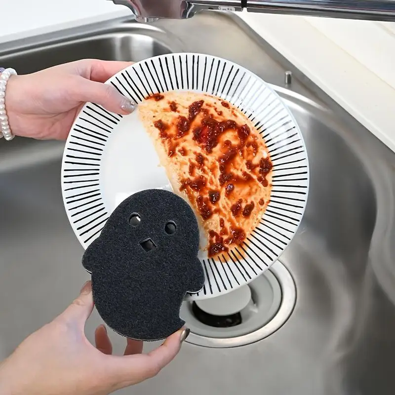 4PCS Ghost Sponge Brush Set, 3 Scrub Pads with 1 Drain Rack, Random Colors for Kitchen Dishes