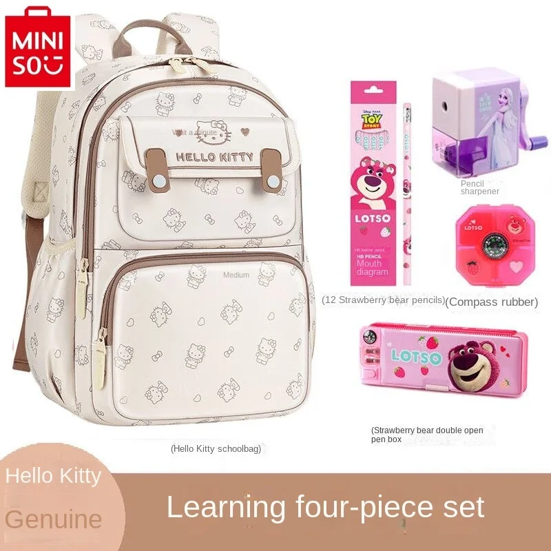 MINISO Hello Kitty Backpack, Pencil Case, Study Bag, Stationery Storage Combo Set, Children\'s Backpack