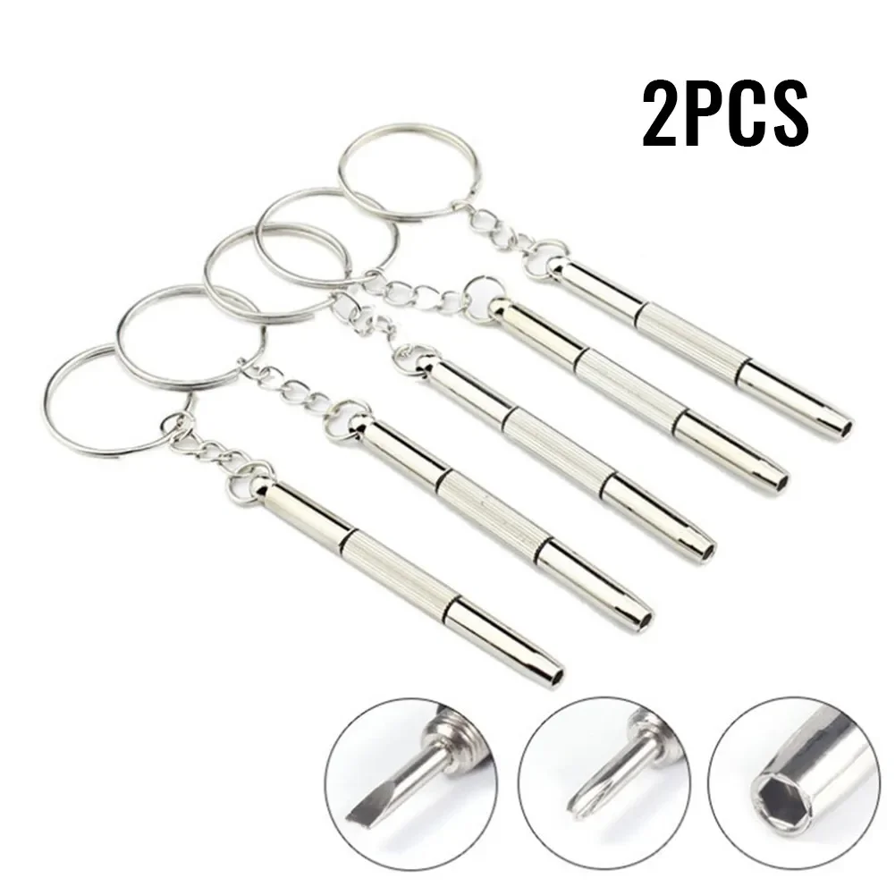For Glasses Phone Watch Repair 2PC Mini 3in1 Screwdriver Set With Slotted For Phillips And Hex Tips Screwdriver Keychain
