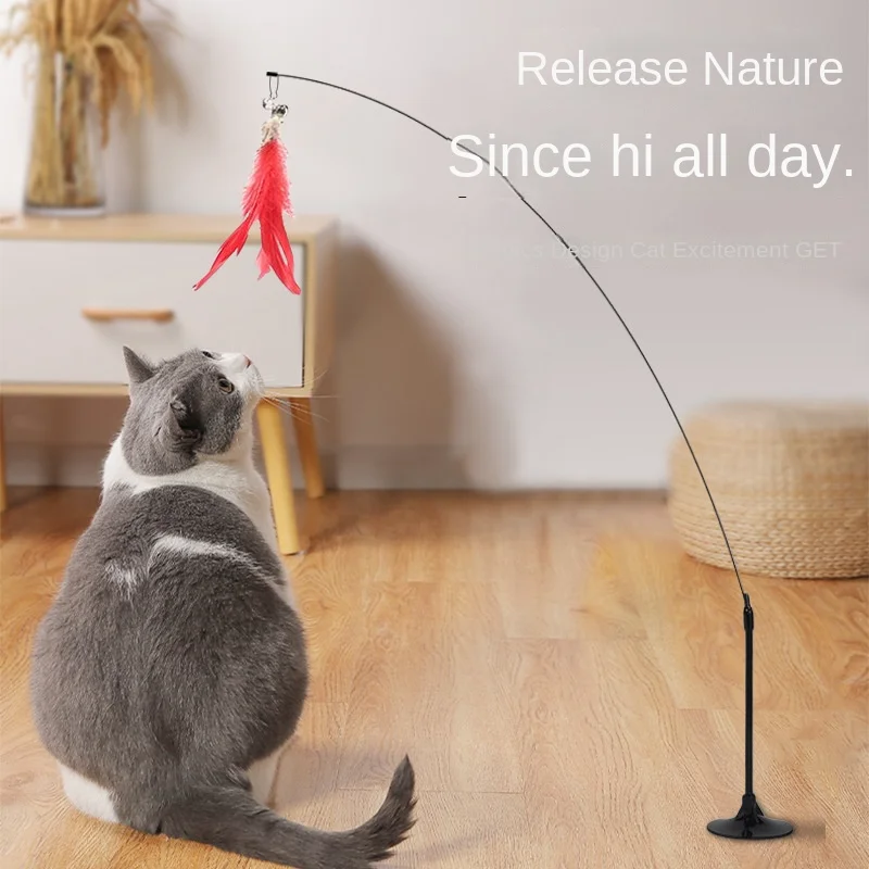 

Cats Toys Feathers Wand Interactive Toy Kitten Toys with Super Suction Cup Detachable 2 PCS Feather Replacements Cat Accesorios