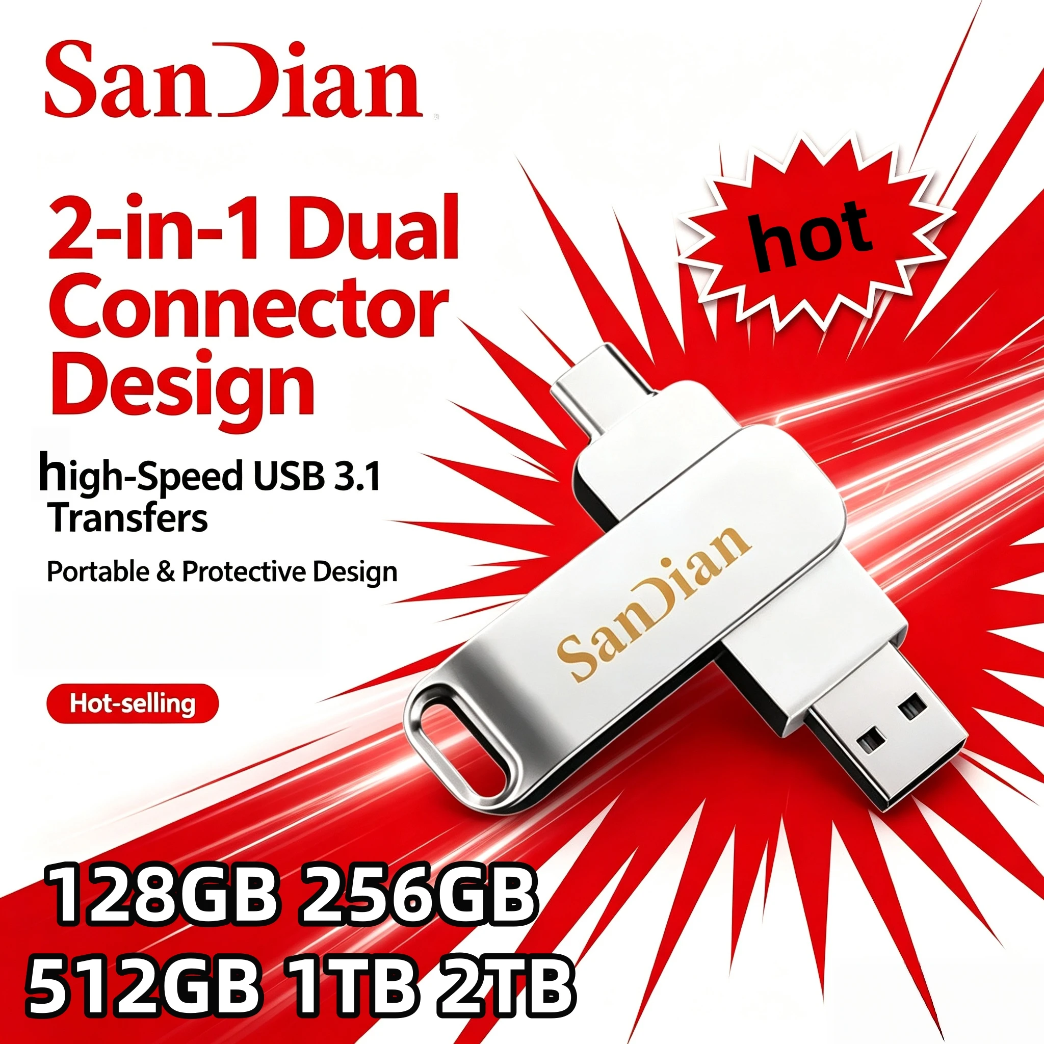 512GB 2 in 1 USB Flash Drive USB 3.1 Dual Type C A Metal Pendrive High Speed 150MBs for Phone PC Laptop Pro Use