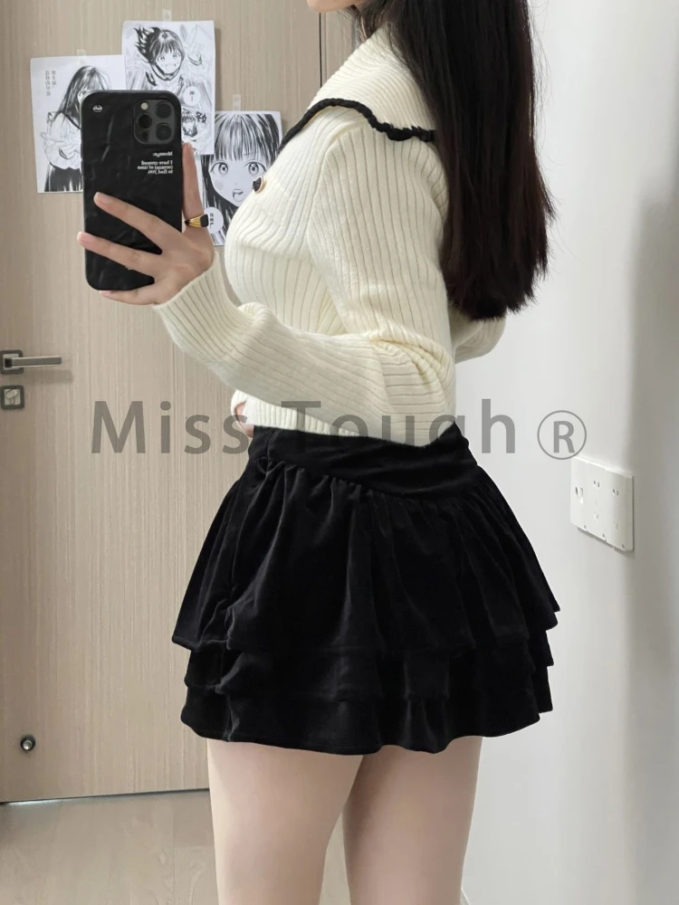 Japanese Lolita Kawaii Knitted Blouse Women Bow Pink Sweet Elegant Shirts Female Slim Casual Korean Vintage Clothing Autumn 2023