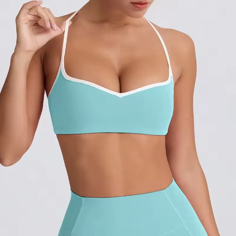 Women's Lightweight Adjustable Compression Sport Bra Cotton Supportive Stretchy Color Contrast for Yoga Fitness Crop Top