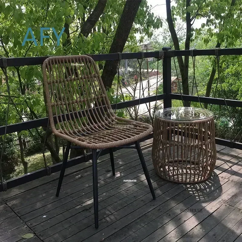Nordic Rattan Outdoor Chairs for GL Dining Chair for Balcony Backrest Iron Leisure Sofa Chair for Japanese Modern Outdoor