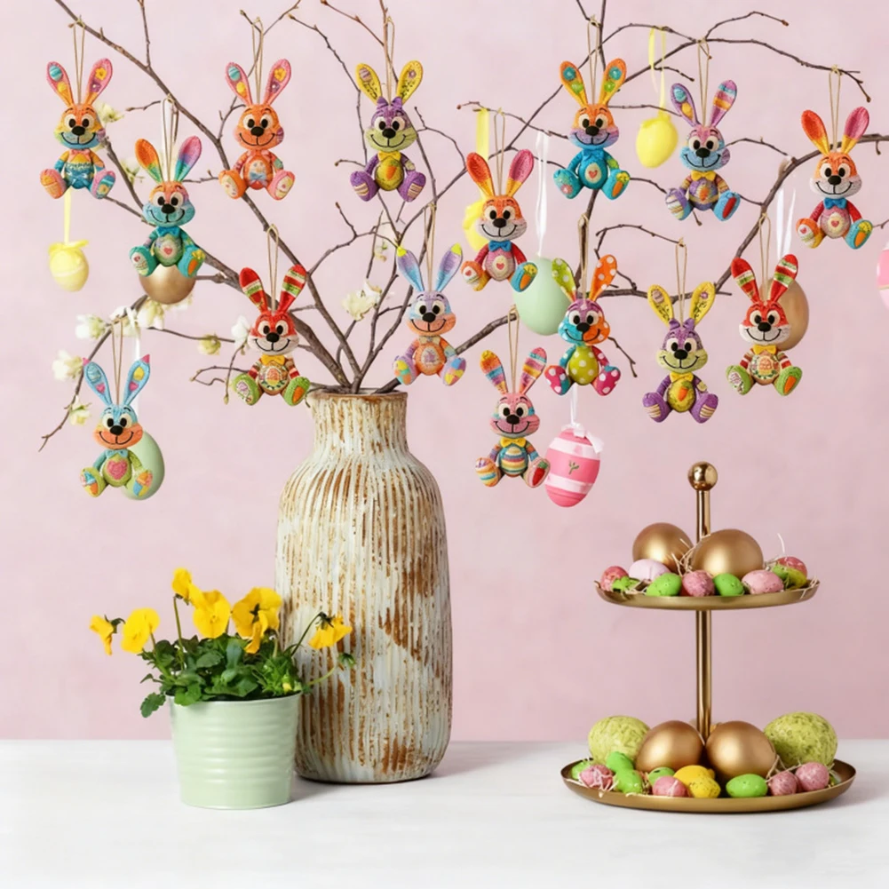 Wooden Bunny Ornaments For Easter Tree Decoration Vibrant Colors Brighten Any Space. Spring Festival