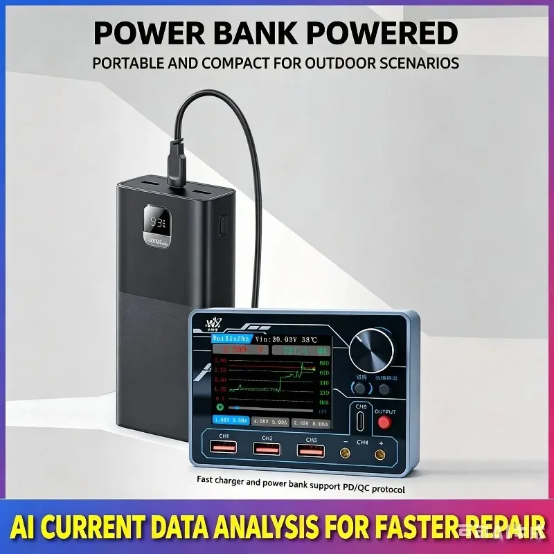 WEIXIUZHE PTV1 PD Smart Power Supply Compact Universal Charging Tool with AI Current Analysis for Phone Repair Tools