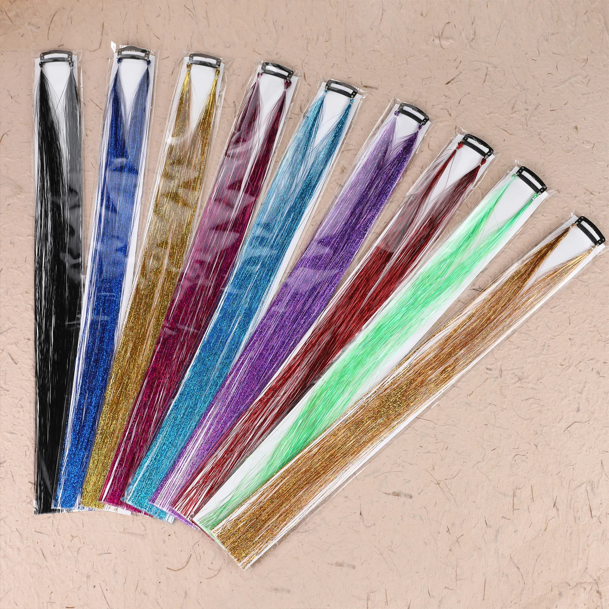 1PCS Girls Hair Accessories Highlights Colorful Clip in Tinsel Hair Extensions Synthetic Straight Long Hairpiece Rainbow Color