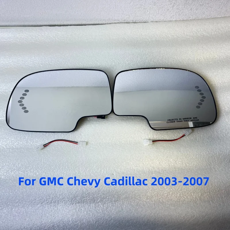 Heated Side Mirror Glass With Turn Signal Light For GMC Chevy Cadillac 2003-2007 Driver Passenger Rearview Replacement Lens