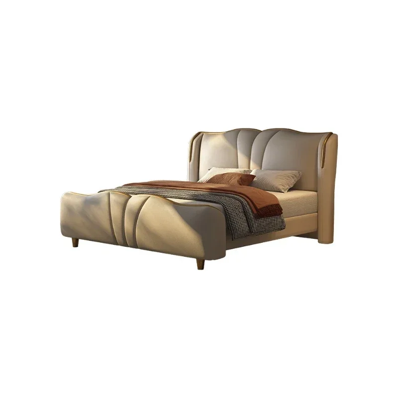 Leather bed first layer cowhide Italian light luxury master bedroom double bed 1.8 meters large apartment villa