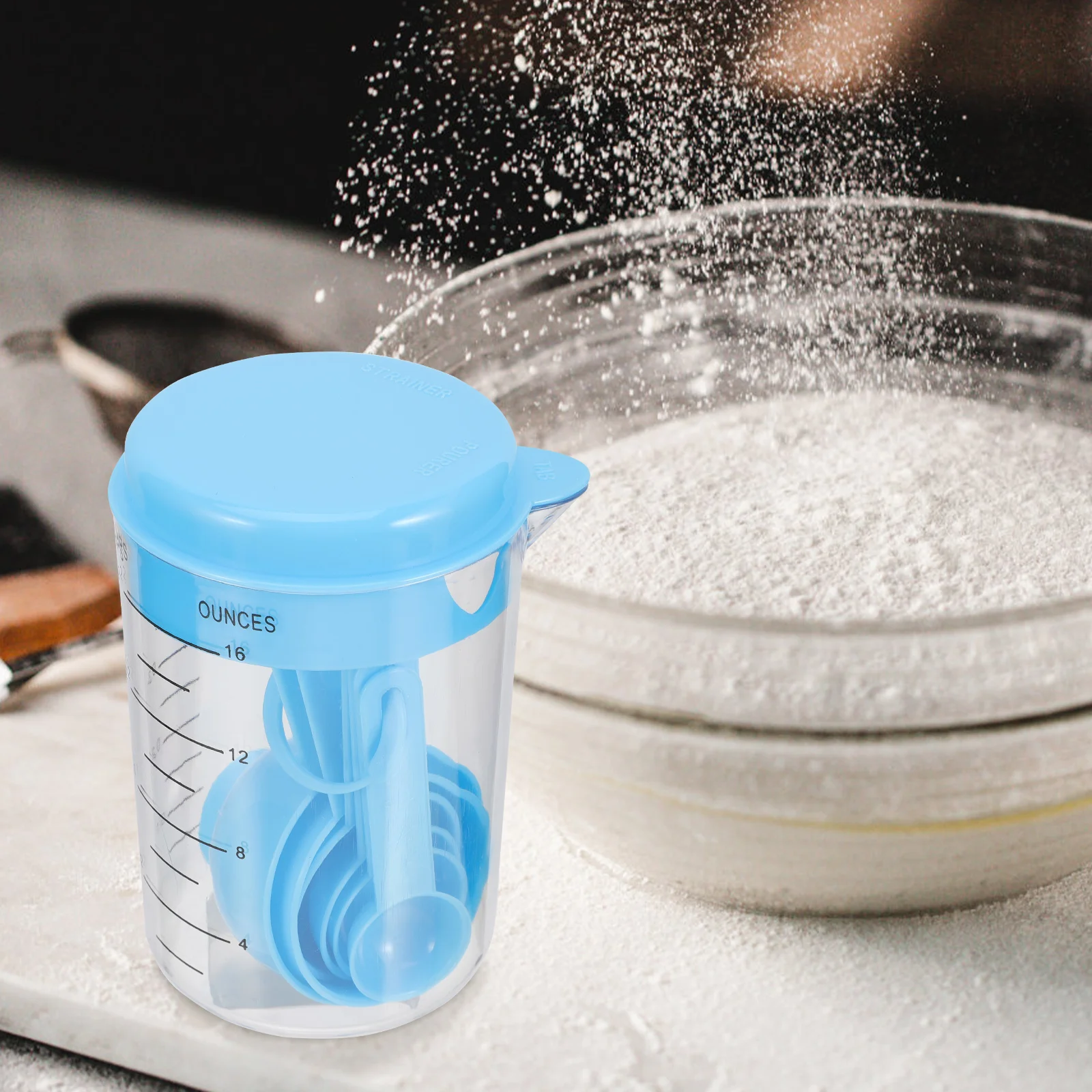 

Plastic Measuring Cups Spoons Set 2 Sets Sky blue Mini Cupcake Liner Measuring Spoon Kitchen Tool Storage Solution