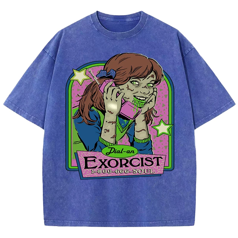 The Zombie Girl Is Making A Phone Call Printing  Washed Men T Shirt Soft Cotton Short Sleeve Summer Clothes Trendy Cotton Top