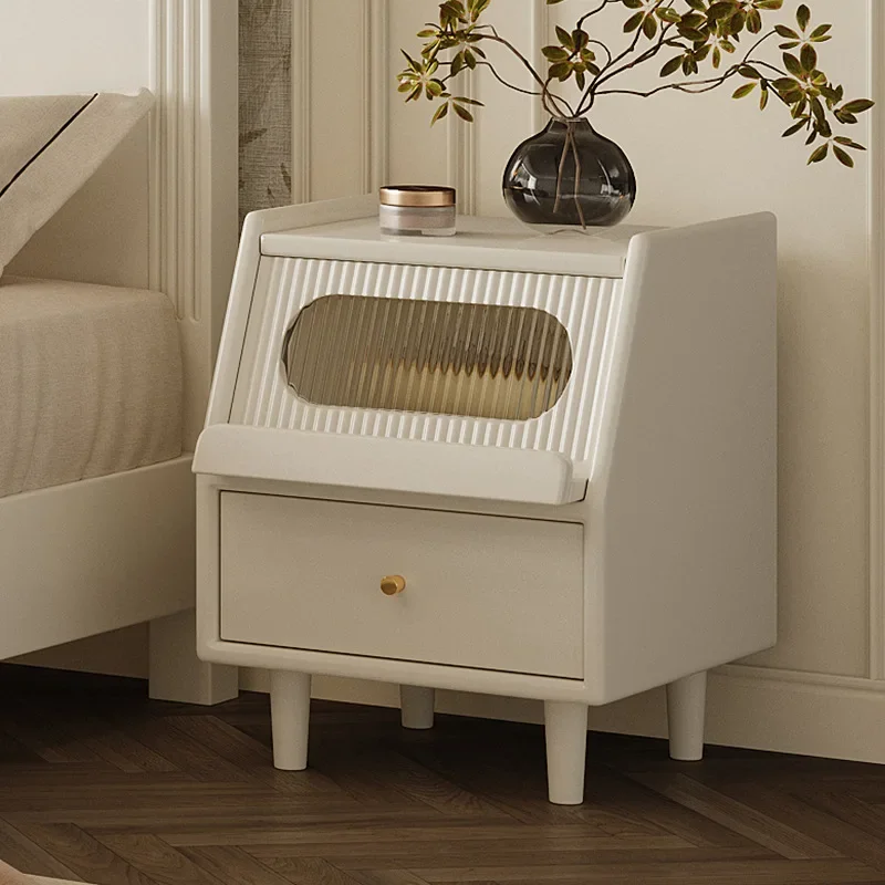 light luxury high-end multi-functional solid wood bedside table small apartment ultra-narrow rental room bedside table