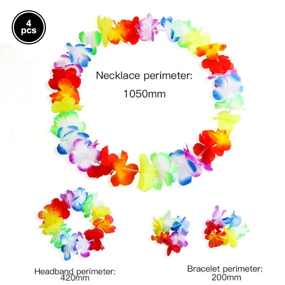 4pcs/set DIY Beach Party Decoration Wristbands Headband Garland Hawaiian Flowers Necklace Wedding Decorations