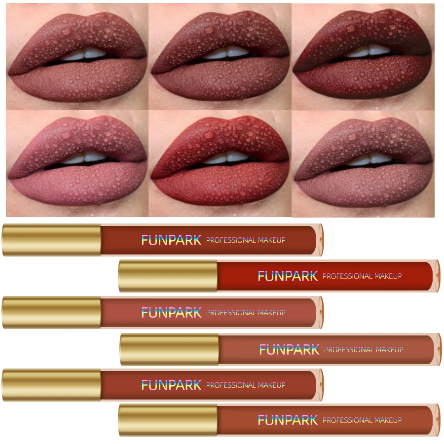 6-Piece Sexy Long Lasting Velvet Matte Lip Gloss Liquid Lipstick Lip Makeup Women Beauty Red Nonstick Cup Waterproof Lip Gloss