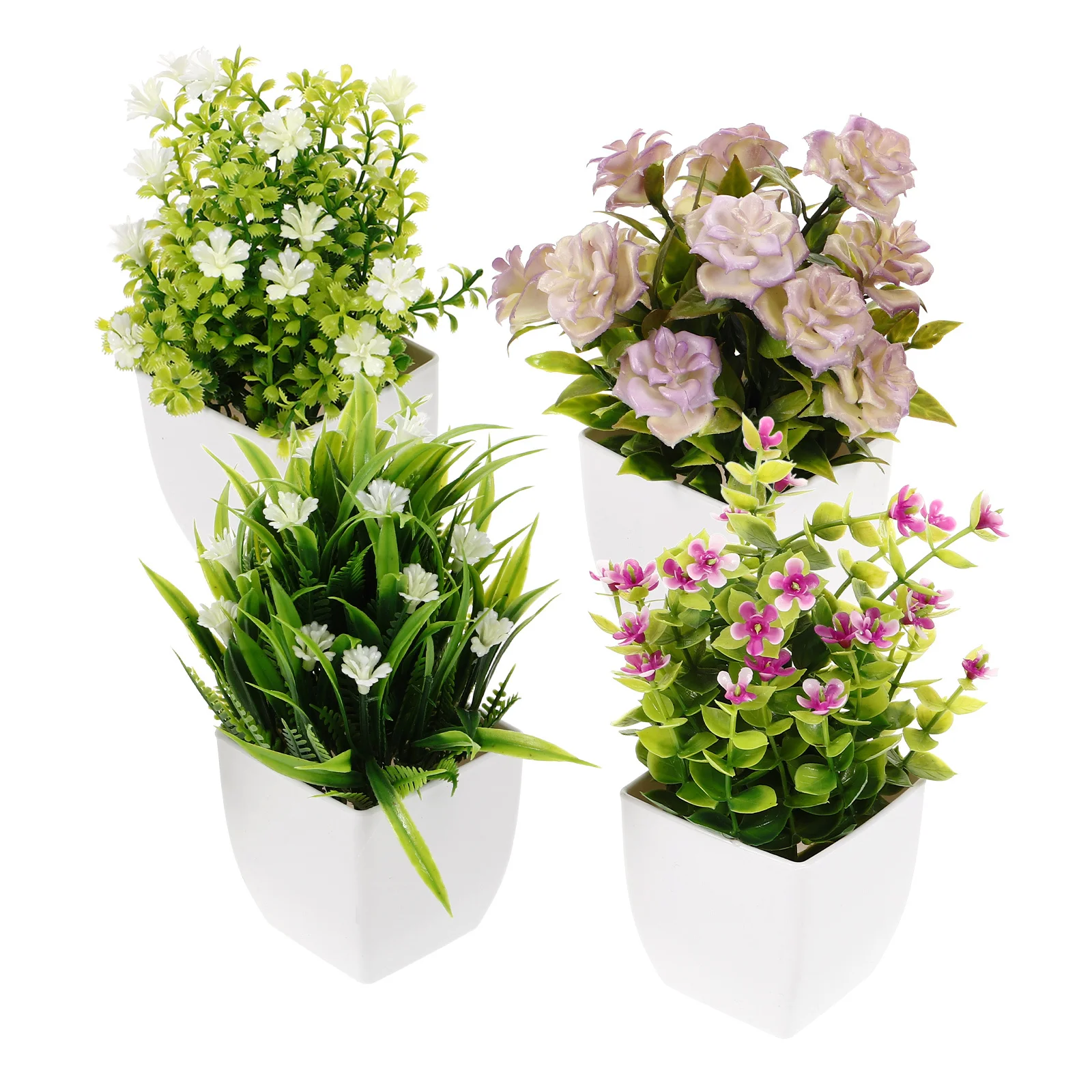 

4pcs Lifelike Artificial Potted Plant For Home Office Desktop Indoor Decor Faux Bonsai Fake Green Plants Garden Ornament
