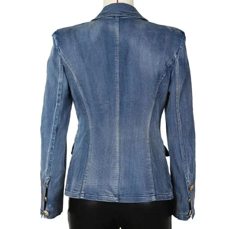 

Осенняя женская двубортная джинсовая одежда с левенными пуговицами Bla Cleanfit Sle ort Верхняя одежда для женщин среднего возраста Зимняя коллекция