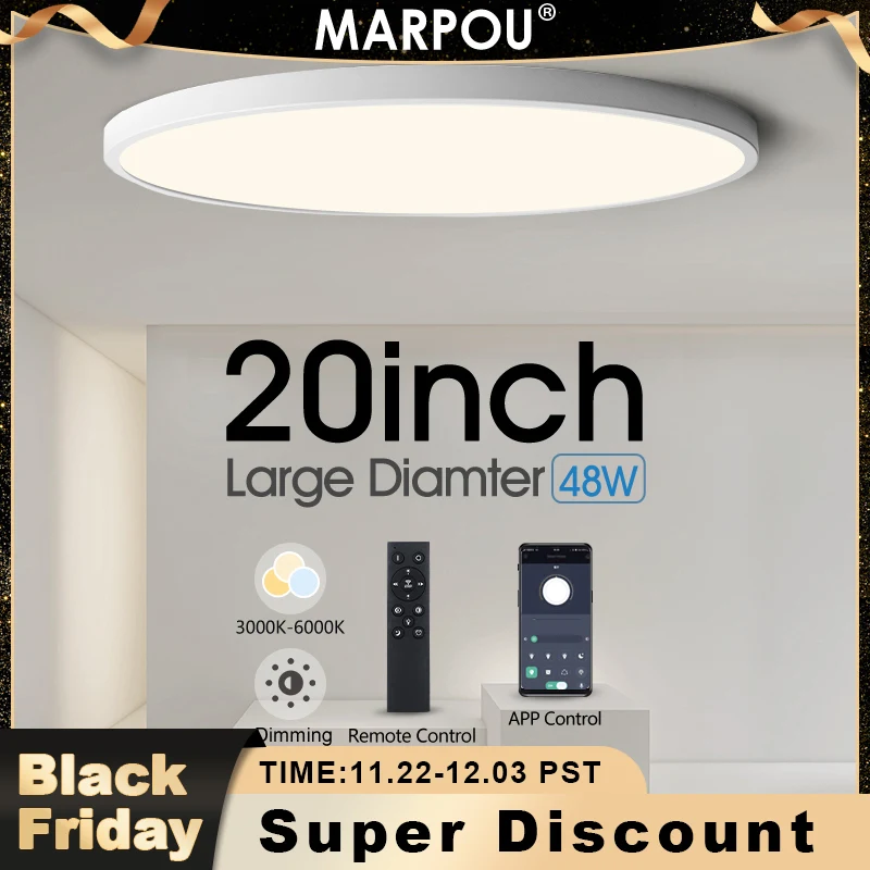 MARPOU 20inch 48W Smart lamp Led ceiling lamp APP Remote Control Dimmable Indoor lighting for living room ​led lights for room