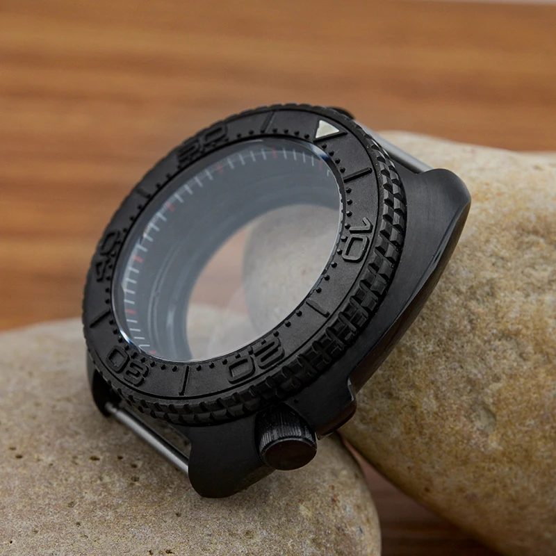 44mm Black 6105 NH35 Watch Cases fit for NH35 NH36 Japan Movement Transparent Back Cover  Abalone Turtle Replace Case